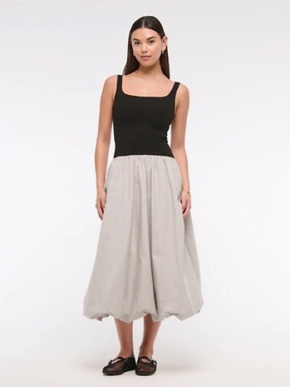 Abercrombie & Fitch Dipped Waist Bubble Hem Tank Midi Dress Pockets Size Medium
